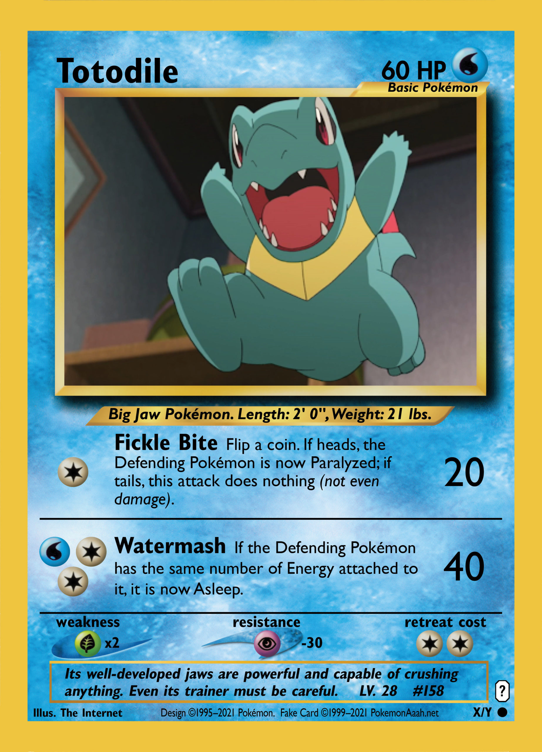 Raw exported image of a test Totodile fake card